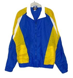 Vintage Hartwell Viasport Yellow Blue Full Zip Windbreaker Jacket Size M